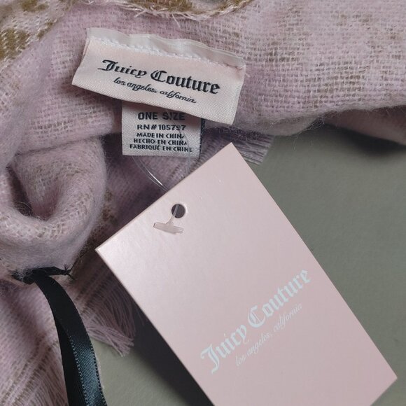 Juicy Couture Shawl Wrap Cover Up Beige Pink Logo Monogrammed Fringe Soft Blend - Picture 9 of 16